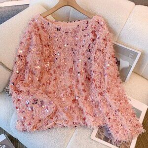 Sequin Pink Feathered Sweater